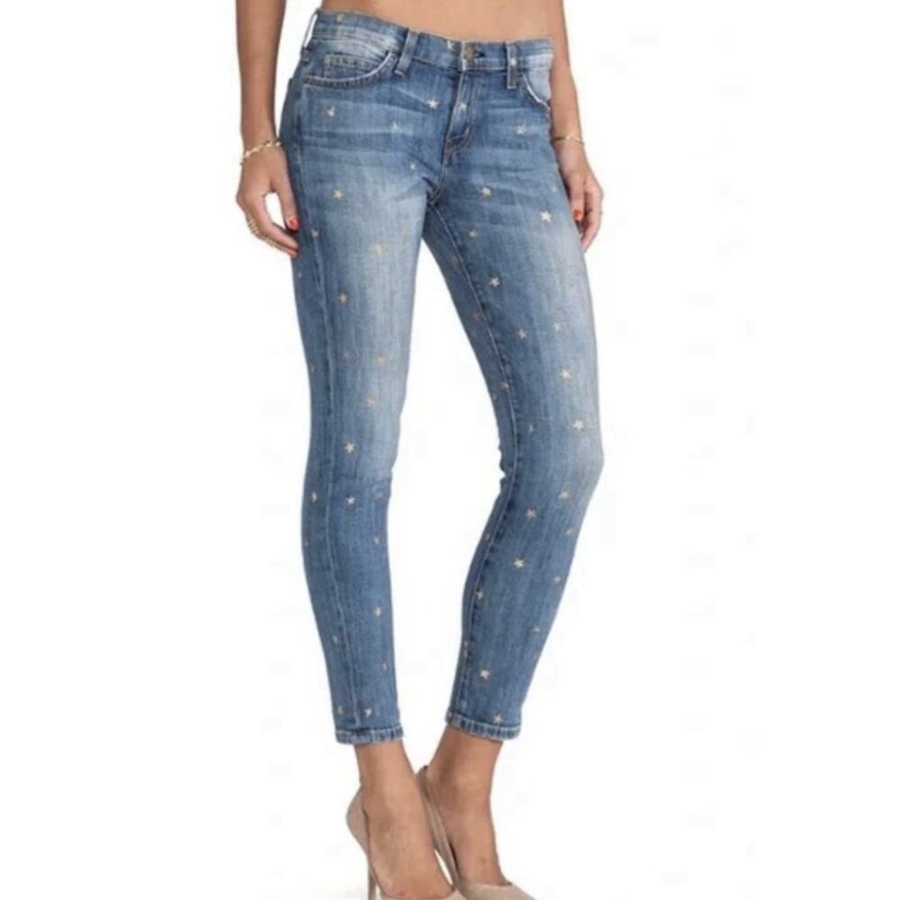Current/Elliott Stiletto Ankle Skinny Jeans Sz 28 Mini Gold Stars Mid-Rise USA